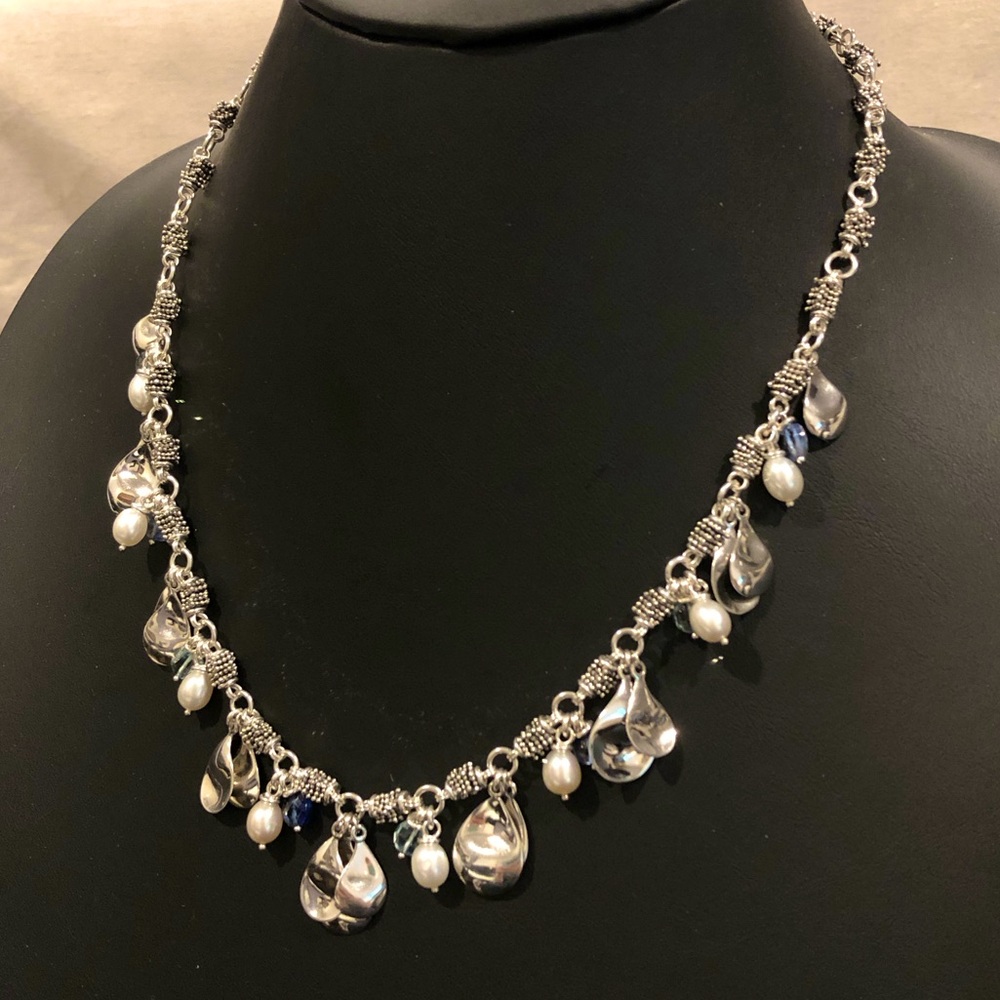 MICHAEL DAWKINS Starry Night Blue Topaz Cultured Pearl Sterling Silver Necklace - Picture 7 of 17